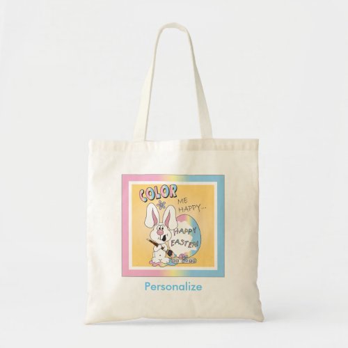 Color Me Happy Easter Bunny Design Tote Bag