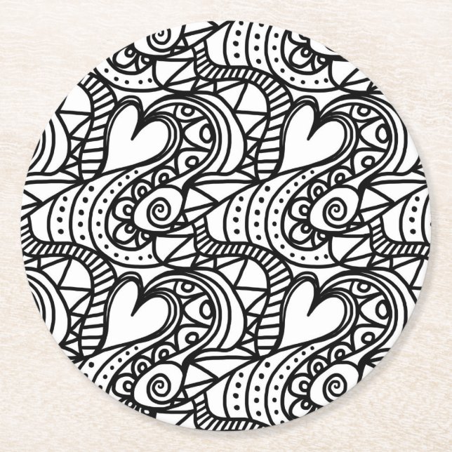 color me heart doodle coaster (Front)