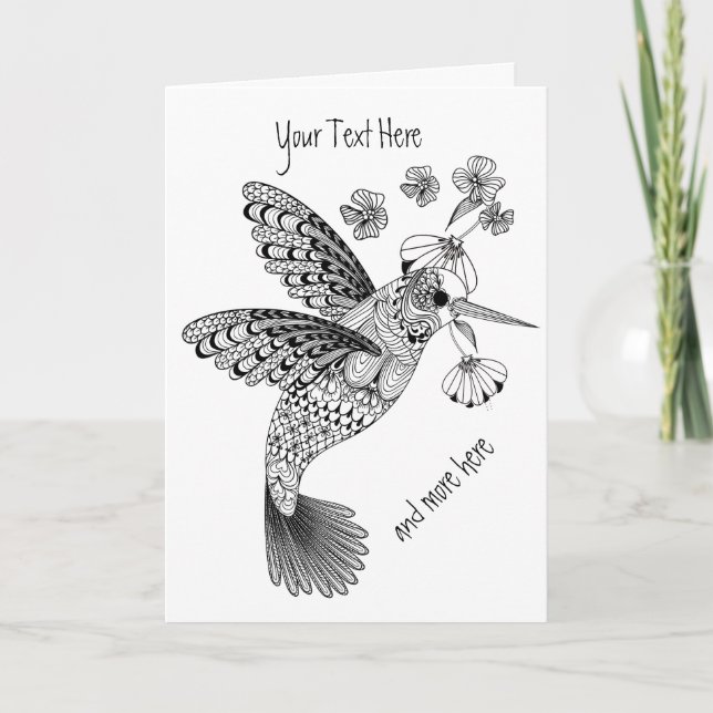 Color Me Hummingbird Floral DIY Card (Front)