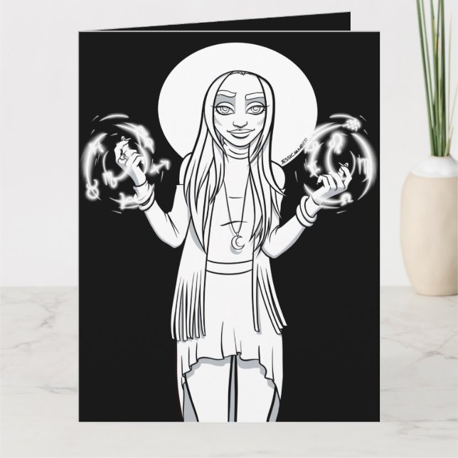 Color Me In Activity Cartoon Anime Witch Card (Front)