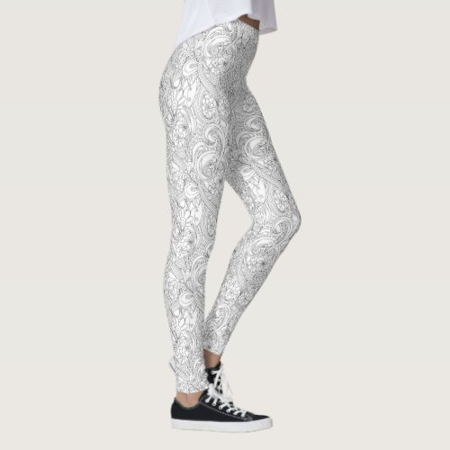 Color Me In Camellia Flower Pattern Leggings