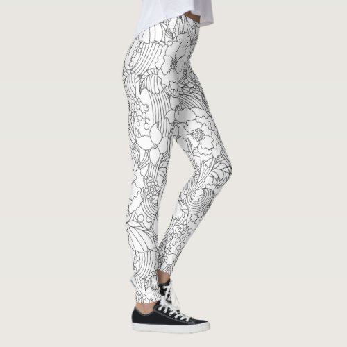 Color Me In Jasmine Flower Pattern Leggings