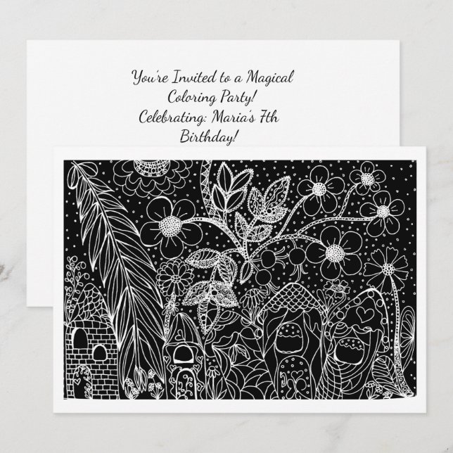 Color-Me Magical Garden Birthday Invitation (Front/Back)