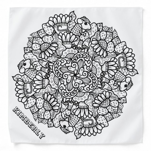 color me mandala cartoon mouse strawberry flower bandana (Front)