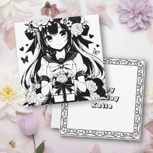 Color Me Page Anime Birthday for Her Card