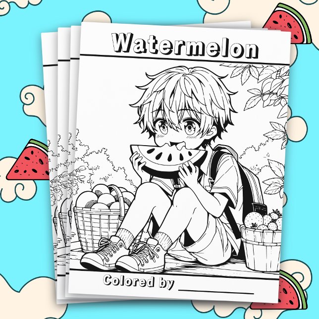 Color Me Page | Anime Boy eating Watermelon (Creator Uploaded)