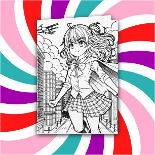 Color Me Page   Anime Superhero Girl Birthday Card