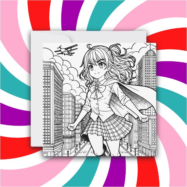 Color Me Page | Anime Superhero Girl Card (Creator Uploaded)