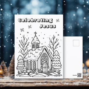 Color Me Page Christmas Church Postcard