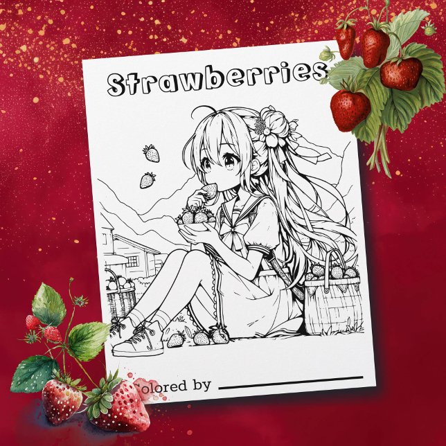 Color Me Page for Kids | Anime Girl Strawberries (Creator Uploaded)