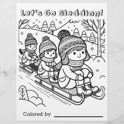 Color Me Page for Kids  Lets Go Sledding Holiday