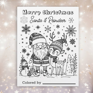 Color Me Page for Kids Santa & Reindeer Christmas