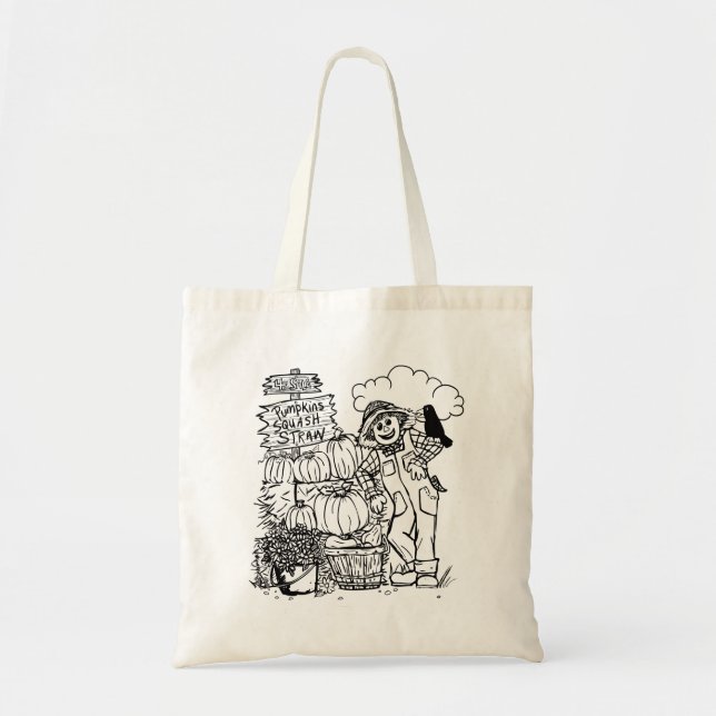 Color Me Scarecrow and Crow Selling Pumpkins Tote Bag (Front)