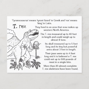 Color Me Tyrannosaurus Rex Fun Facts Postcard