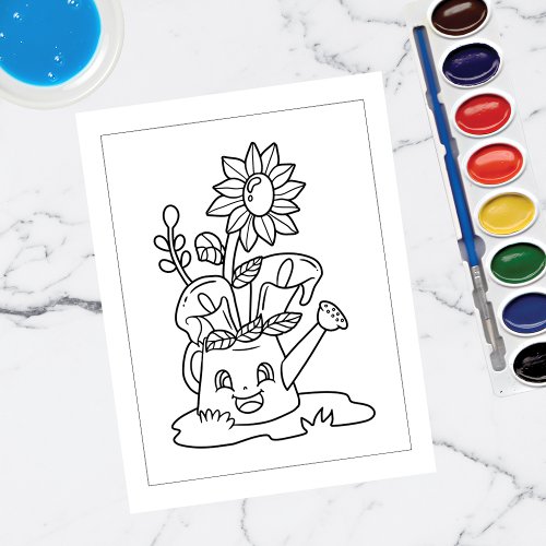 Color Me Watering Can Sunflowers  Activity Cards