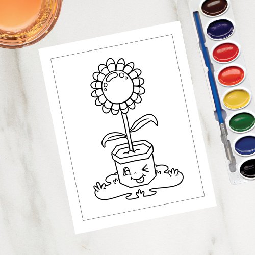 Color Me Winking Potted Sunflower  Activity Cards