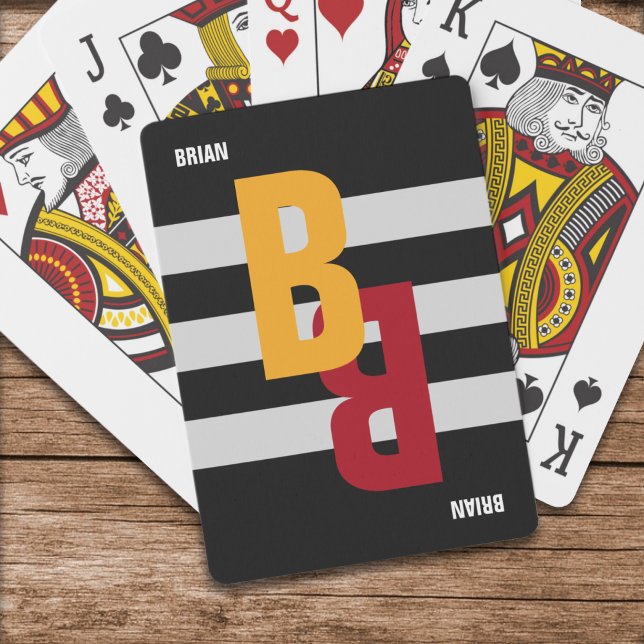 Color monogram ( initial & name) on striped poker cards (Creator Uploaded)