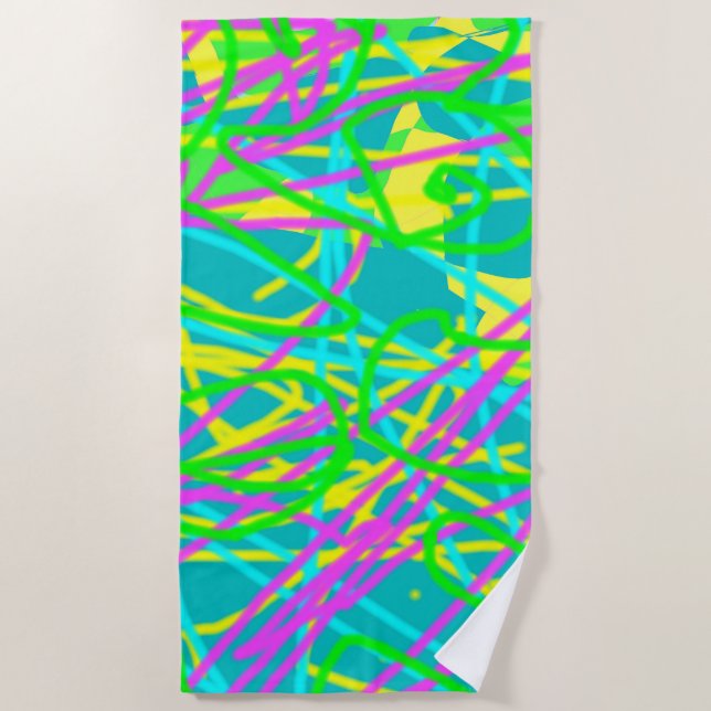Color My Dreams Scribble Pattern Expressive Artsy Beach Towel (Front)