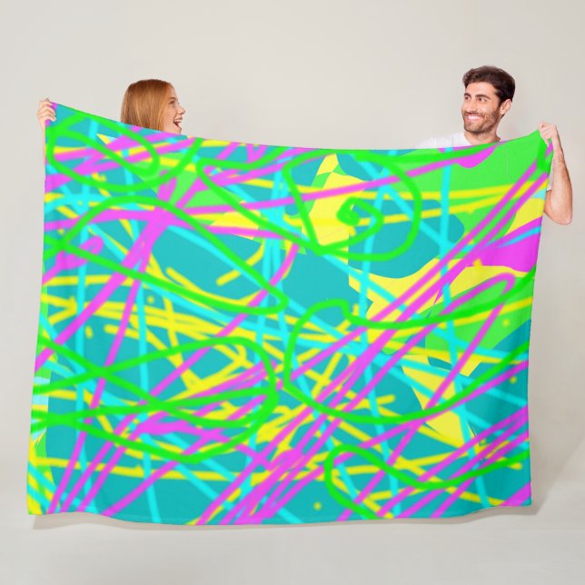 Color My Dreams Scribble Pattern Expressive Artsy Fleece Blanket (In Situ)