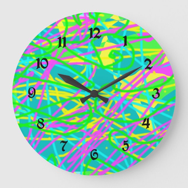 Color My Dreams Scribble Pattern Expressive Artsy Large Clock (Front)