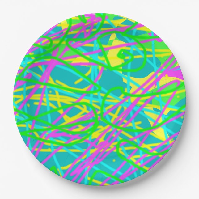 Color My Dreams Scribble Pattern Expressive Artsy Paper Plates (Front)