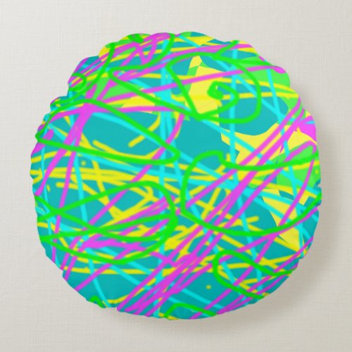 Color My Dreams Scribble Pattern Expressive Artsy Round Pillow