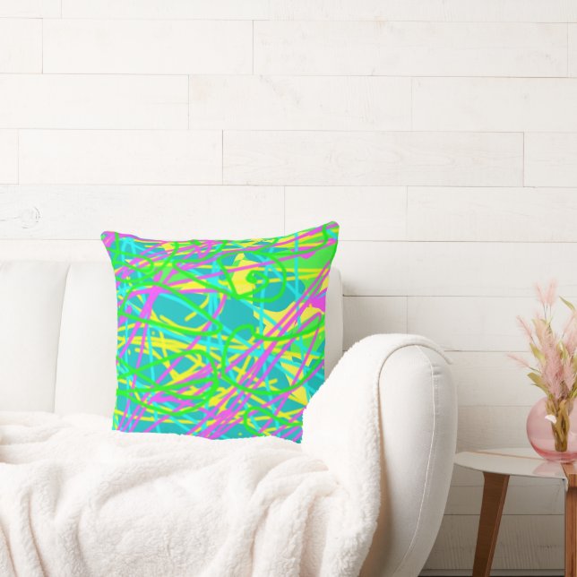 Color My Dreams Scribble Pattern Expressive Artsy Throw Pillow (Couch)