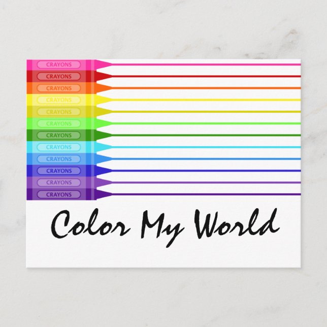 Color My World Rainbow Crayons Postcard (Front)