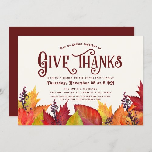 Color of Autumn  Give Thanks Thanksgiving Dinner Invitation