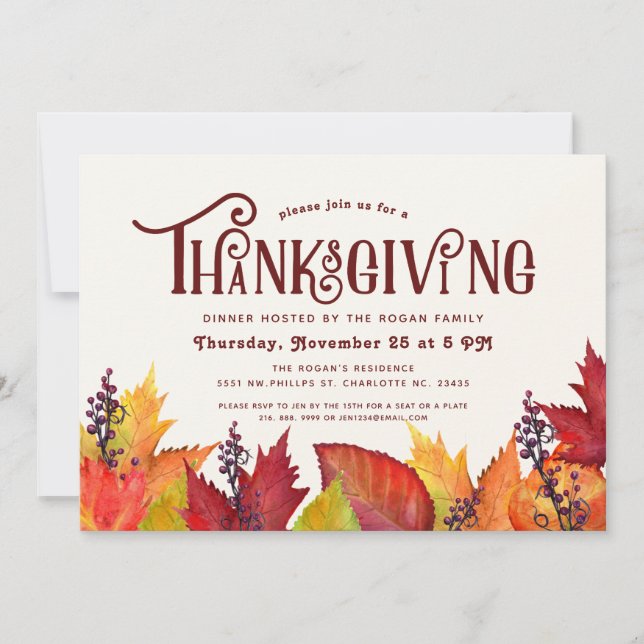 Color of Autumn | Thanksgiving Dinner Party Invitation (Front)