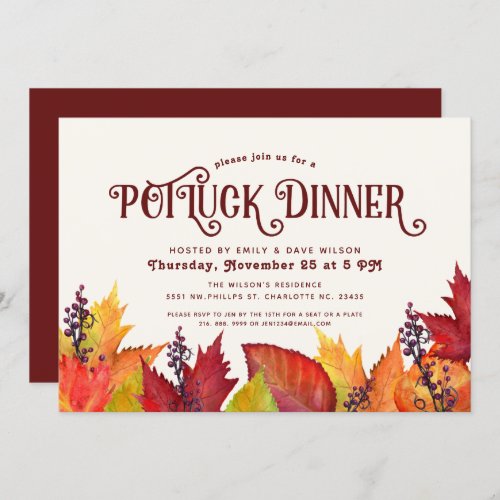 Color of Autumn  Thanksgiving PotLuck Dinner Invitation