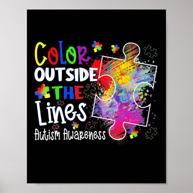 Color Outside The Lines Autism Awareness Christmas Poster (Front)