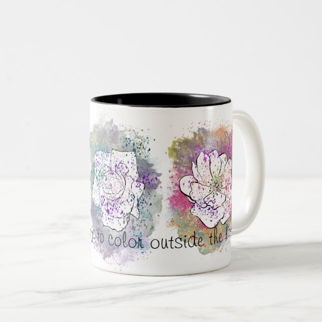 Color Outside the Lines Flower Watercolor Mug (Front Right)