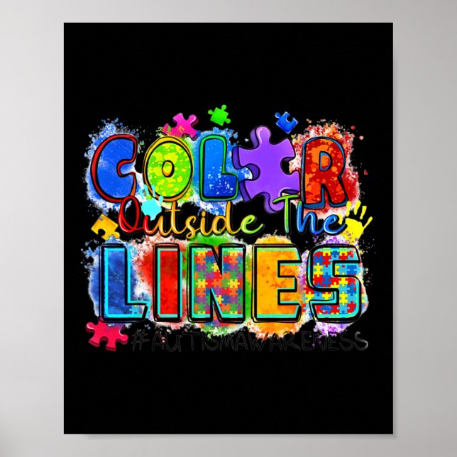 Color Outside The Lines World Autism Awareness Day Poster (Front)