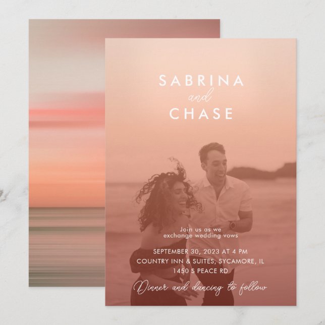 Color Overlay Blush Stylish Photo Wedding Invitation (Front/Back)