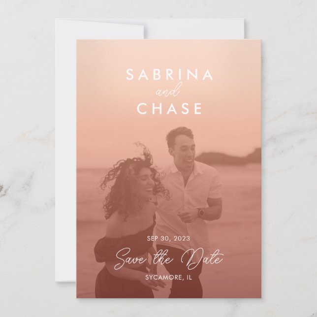 Color Overlay Stylish Photo Wedding Save the Date Invitation (Front)
