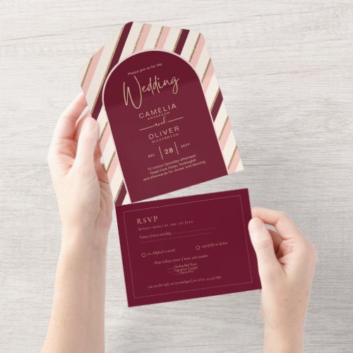 Color Palette Burgundy Pink Gold Wedding All In One Invitation