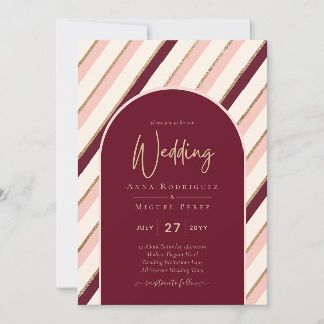 Color Palette Burgundy Pink Gold Wedding Invitation (Front)