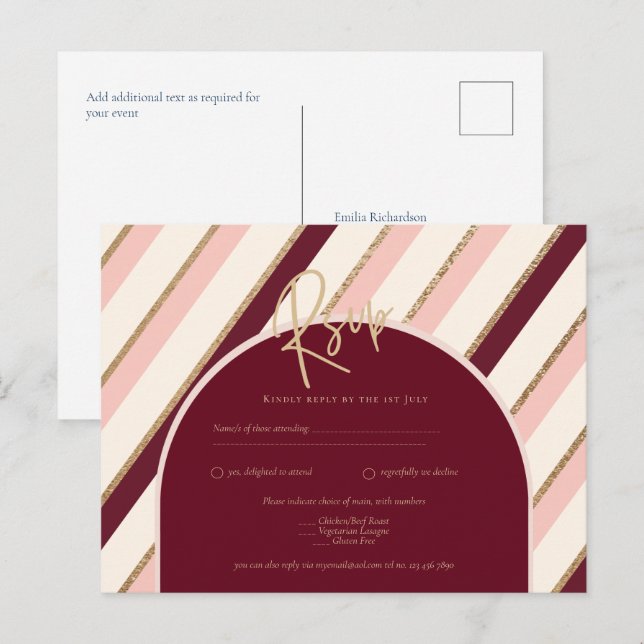 Color Palette Burgundy Pink Gold Wedding Postcard (Front/Back)