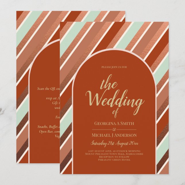 Color Palette Cinnamon Sage Terracotta Wedding Invitation (Front/Back)