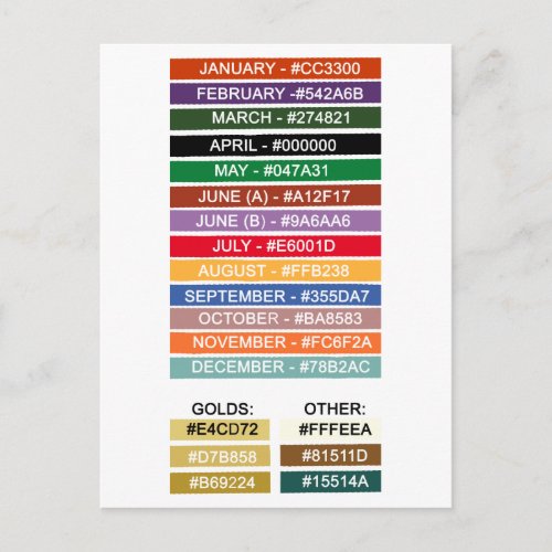 Color Palette for Birthstone Crosses Postcard