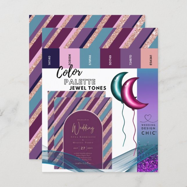 Color Palette Jewel Tones Magenta Teal Rose Gold  (Front/Back)