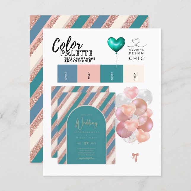 Color Palette Teal Champagne Rose Gold Wedding  (Front/Back)