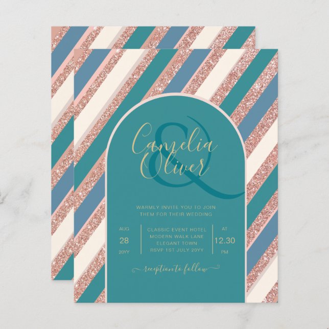 Color Palette Teal Champagne Rose Gold Weddong (Front/Back)