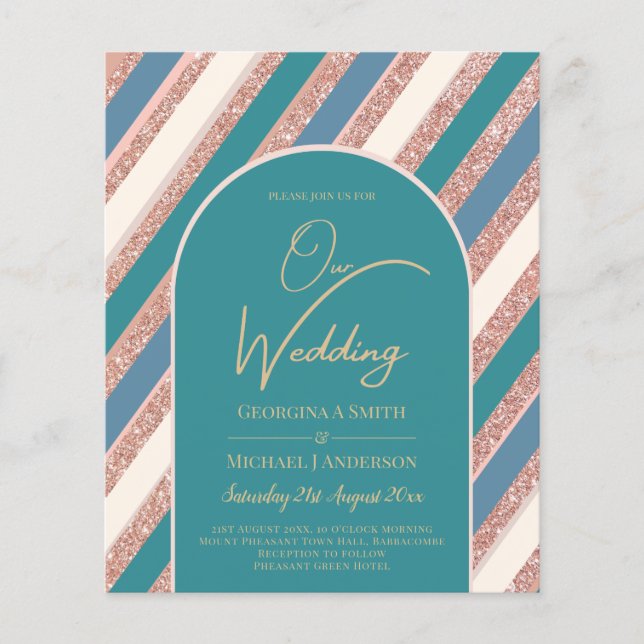 Color Palette Teal Champagne Rose Gold Weddong Flyer (Front)