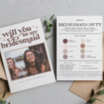 Color Palette Will you be my Bridesmaid Proposal Note Card<br><div class="desc">Will You Be My... bridesmaid, maid of honor, matron of honor or flower girl wedding proposal card that will make your girls smile and leave them with a keepsake that they will enjoy for many years to come! Fully customizable text, colors and backgrounds. Featuring your own photo on the front,...</div>