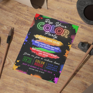 Color Party Black Invitation Editable Invitation