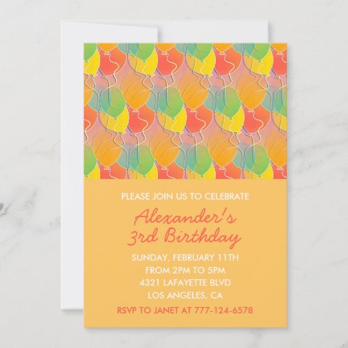 Color party invitations 3rd balloons modern kids