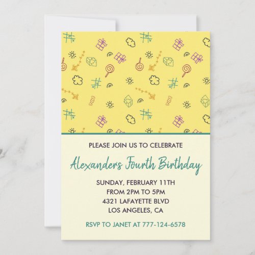 Color party invitations 4th boy yellow blue kids