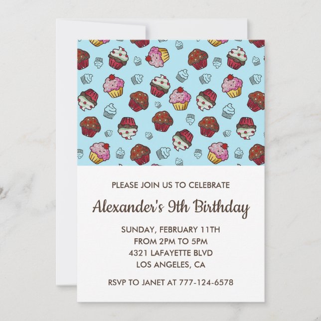 Color party invitations 9th birthday boy blue kids (Front)